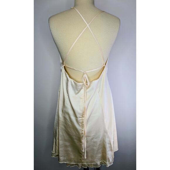 Forever 21+ Ivory Cream Golden Satin Slip Dress Women's 1X EUC Tie Neck Lined - Picture 4 of 8